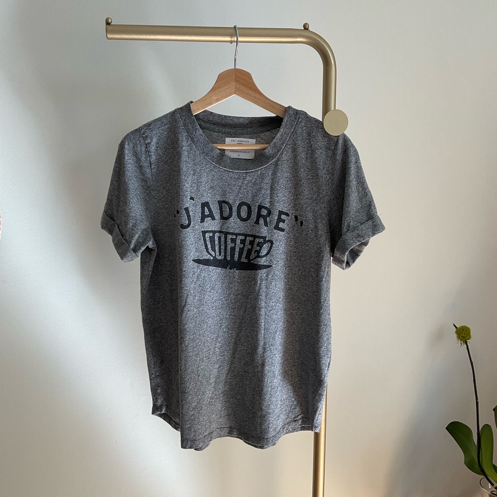 SOL Angeles X Anthropologie Gray Black J'adore Coffee Pullover T-Shirt Size Med